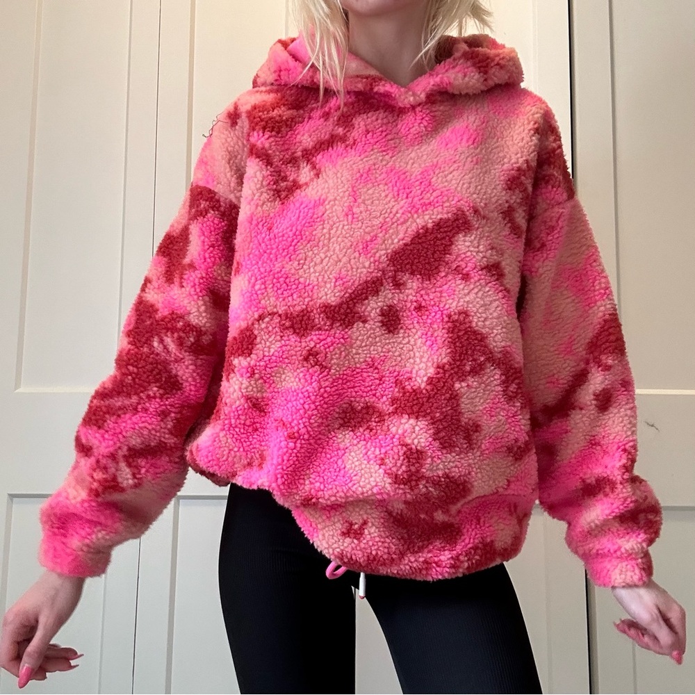 Hot pink and red, camo, sherpa hoodie. Size 0 from asos.